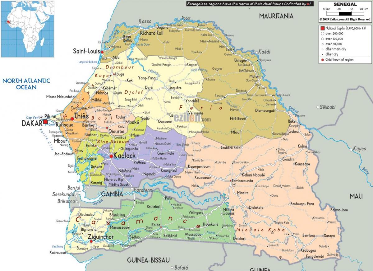 سینیگال کے ملک میں دنیا کے نقشے